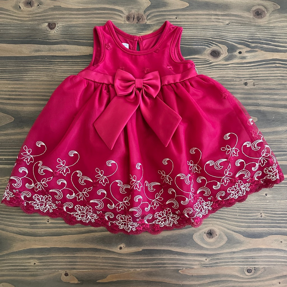 Girls Katie M Red Formal Dress White Embroidery Bow 12 Months Holiday Occasion